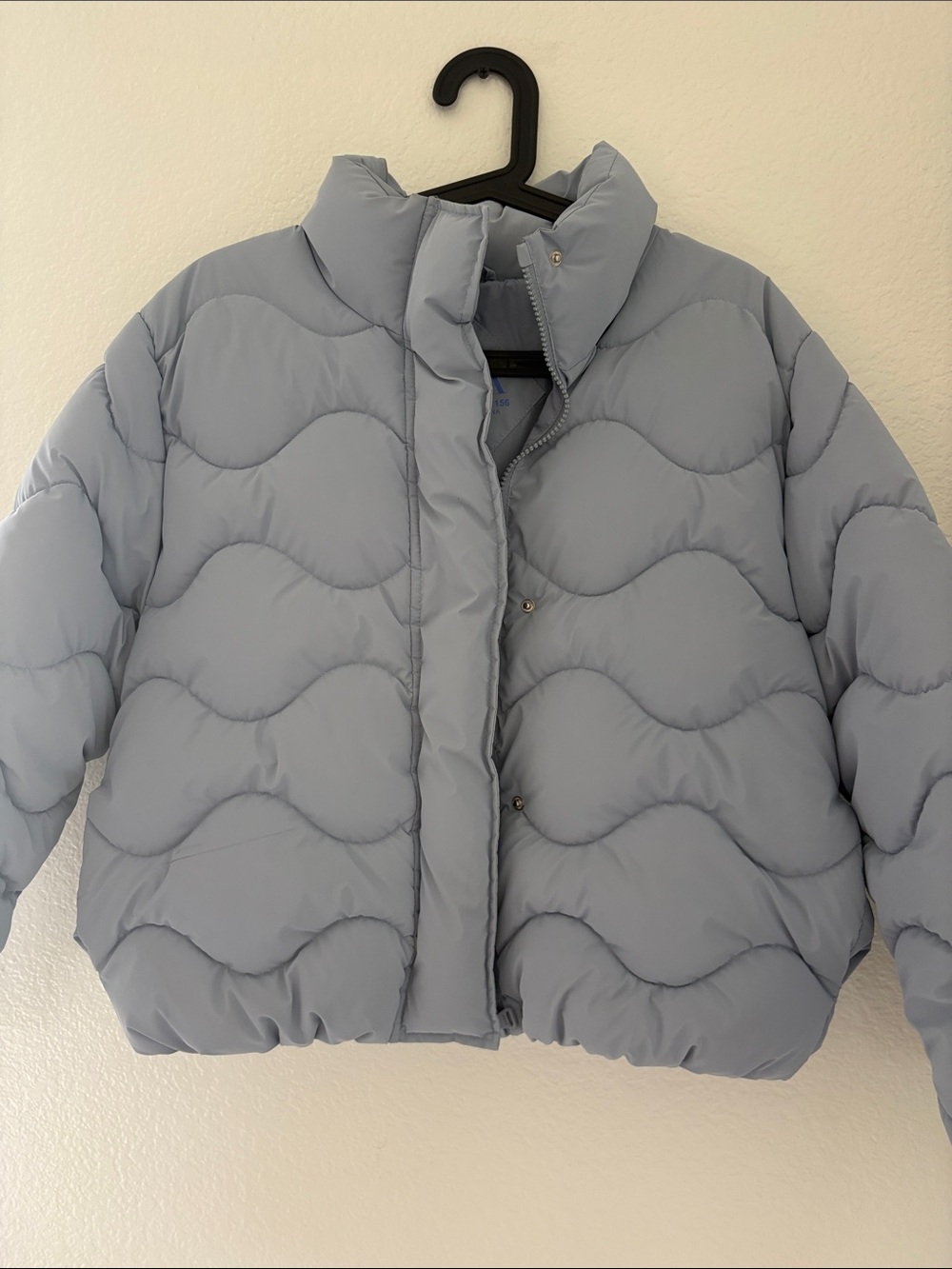 Zara Pale Blue Quilted Wave-Pattern Puffer Jacket